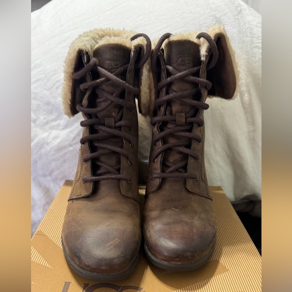 UGG | Brown Zea Ankle Lace Up Wedge Boots - Picture 10 of 11